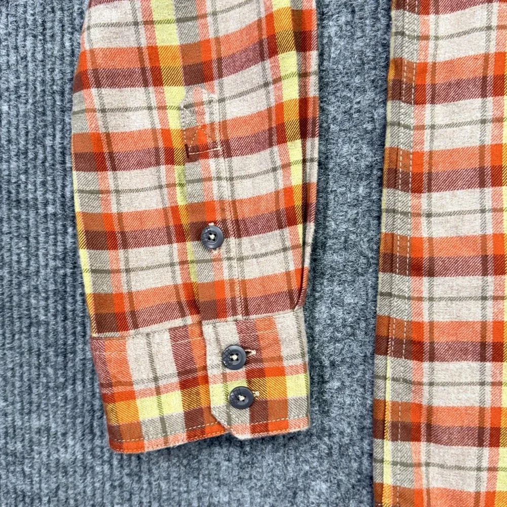 Stio Shirt Mens XL Orange Plaid Flannel Button Up Long Sleeve Outdoor Casual